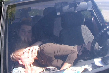 Crazy deep throat gagging in a car